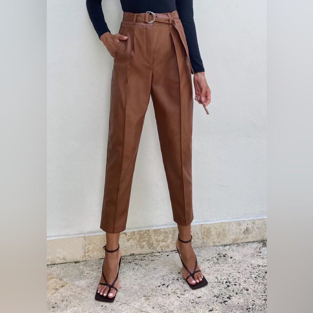 Aritzia Brown Leather Pants Like New Gem